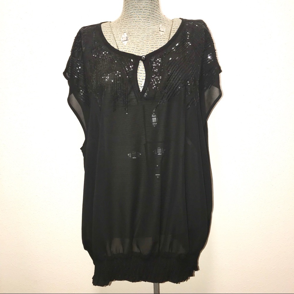 Lane Bryant Black Sheer Sleeveless Tank Sequined
